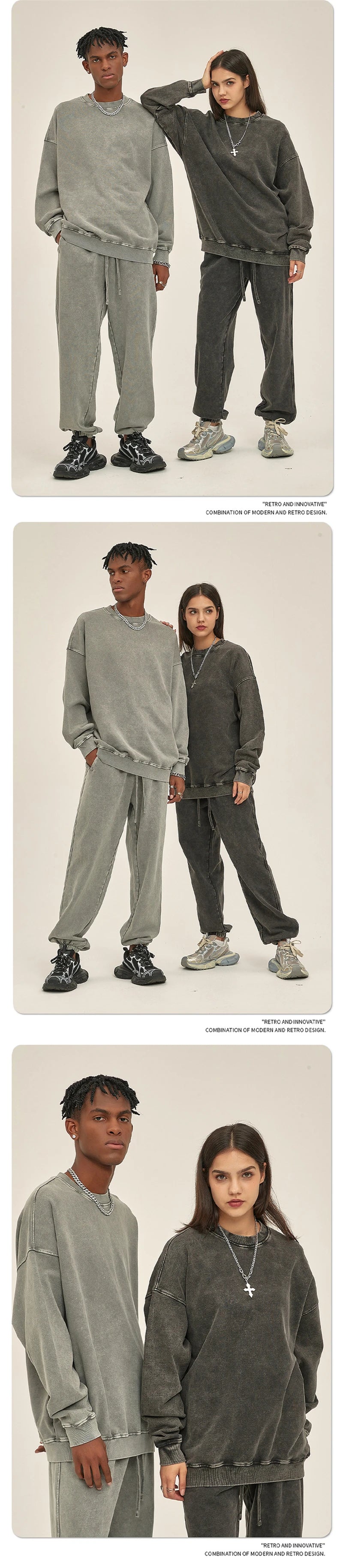 ZODF Retro Autumn Men Batik Washed Cotton Sweatshirts Unisex Loose 420gsm Terry O Neck Pullovers Streetwears HY0665