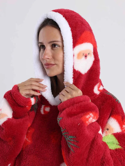 Short/Long Wearable Blankets Christmas Hoodies Winter Flannel Hooded Blanket with Full Sleeves Men Women Warm Adult TV Blanket