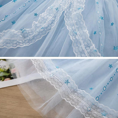 MINISO Girls Dress Blue Toddler Girl Mesh Lace Dress Summer Infant Fuffy Tulle Tutu Frozen Princess Dress 2 to 3 4 5 6 7 8Years