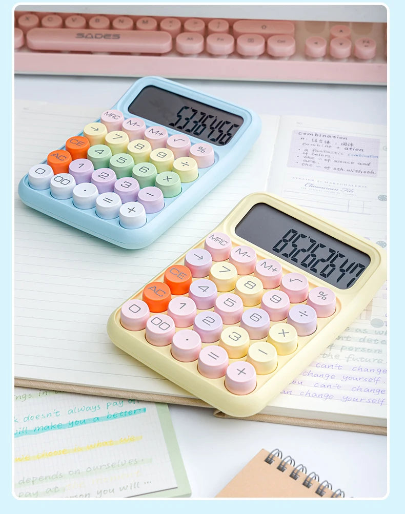 Keyboard Calculator Office 12-digit Mechanical Buttons Calculator Cute Candy Color School Supplies Students/Finance Stationery