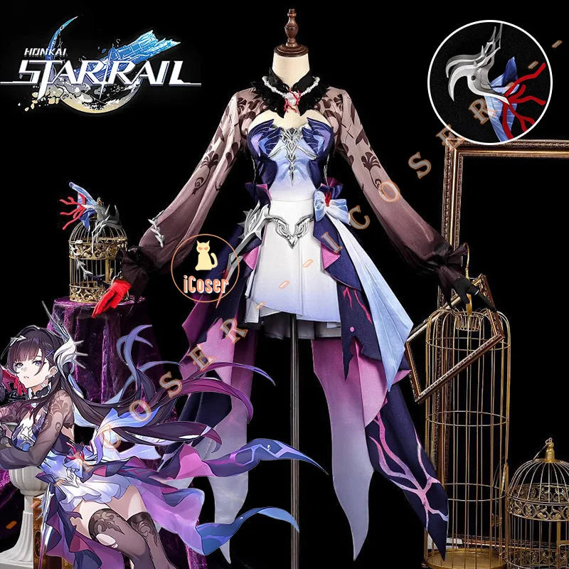 iCoser Honkai Star Rail Hysilens Cosplay Costume Wig Dress Headwear Amphoreus Halloween Party for Women Girls Carnival Cos Props