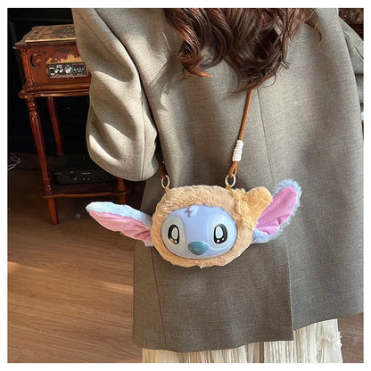 New Disney Stitch Cartoon Plush Backpack Cute Winter Gift For Girls Stuffed Animal Toy Plushie Bag Kids Carry-On Satchel