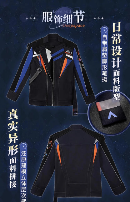iCoser Love and Deepspace Caleb Cosplay Costume Wig Flying Jacket Uniform Necklace Halloween Party for Women Men Carnival Props