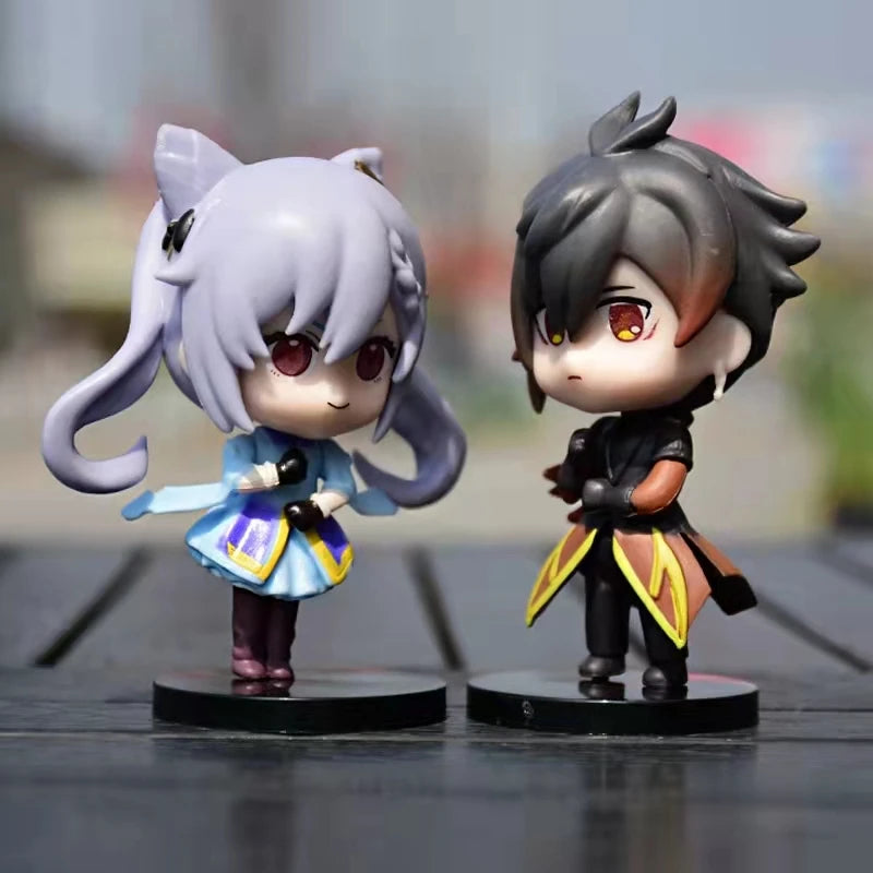 Hot 6pcs/set Genshin Impact Anime Figure Game Cartoon Aether Lumine Amber Venti Diluc Paimon Dolls Toy Kawaii Character  Gift