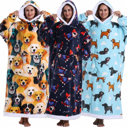 Man Pajamas Winter Long Men Bathrobe with Hood Luxury Fluffy Woman Dressing Gown Warm NIghtie Pijamas Animal Cartoon Towel Robe
