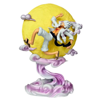 New 26cm One Piece Anime Periphery Figure Moon Nika Luffy Gear 5 With Moon Light Action Figure Gk Statue Model Home Decorations