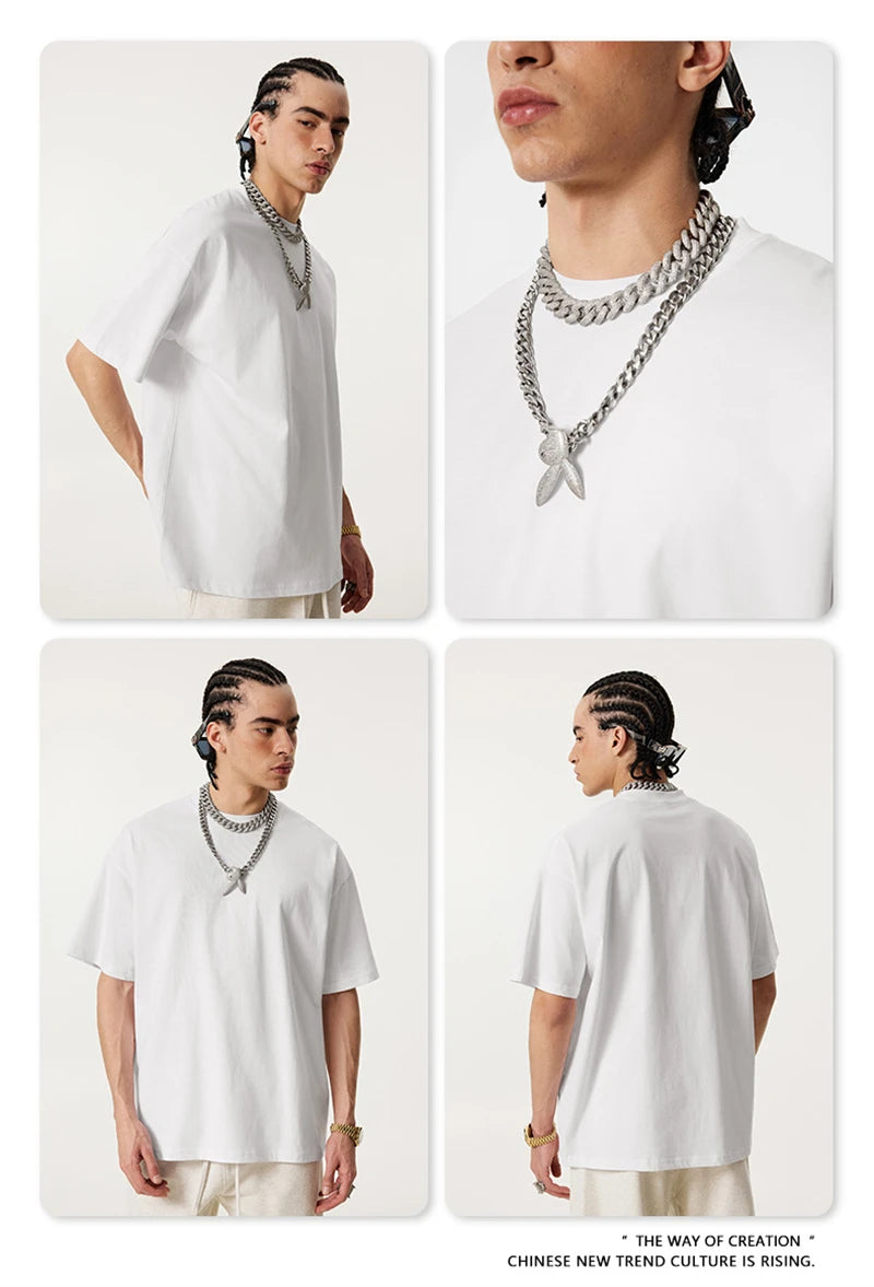 ZODF New 2025 Spring Summer 235gsm Solid Cotton T-Shirts For Men Women Unisex Loose Basic T Shirt Tees Brand Tops HY0970