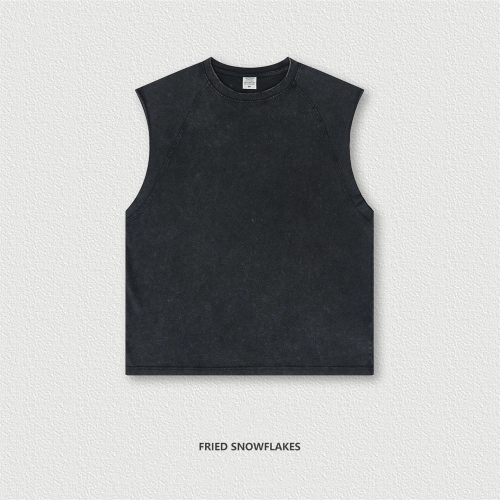 ZODF American Retro Men Washed Solid Tank Tops Women Unisex Loose Edge 275gsm Cotton Sleeveless Tees Brand Streetwears HY0503