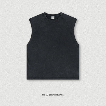 ZODF American Retro Men Washed Solid Tank Tops Women Unisex Loose Edge 275gsm Cotton Sleeveless Tees Brand Streetwears HY0503