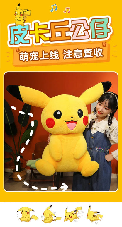 30/45/60/75CM Pokémon Short Fur Pikachu Plush Pet Pocket Monster Kawaii Cartoon Animal Comfortable Soft Doll Children Toy Gift