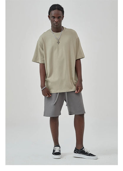 ZODF New Summer Men 100% Cotton Solid T Shirts Unisex High Street Heavy Weight 305gsm Oversized FG Noshrink T-Shirt Tops HY0165