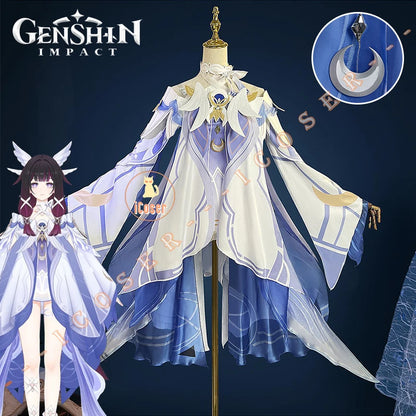 Genshin Impact Columbina Cosplay Costume Wig The Damselette Dress Headwear Eleven Fatui Harbingers Halloween Party Women Girls