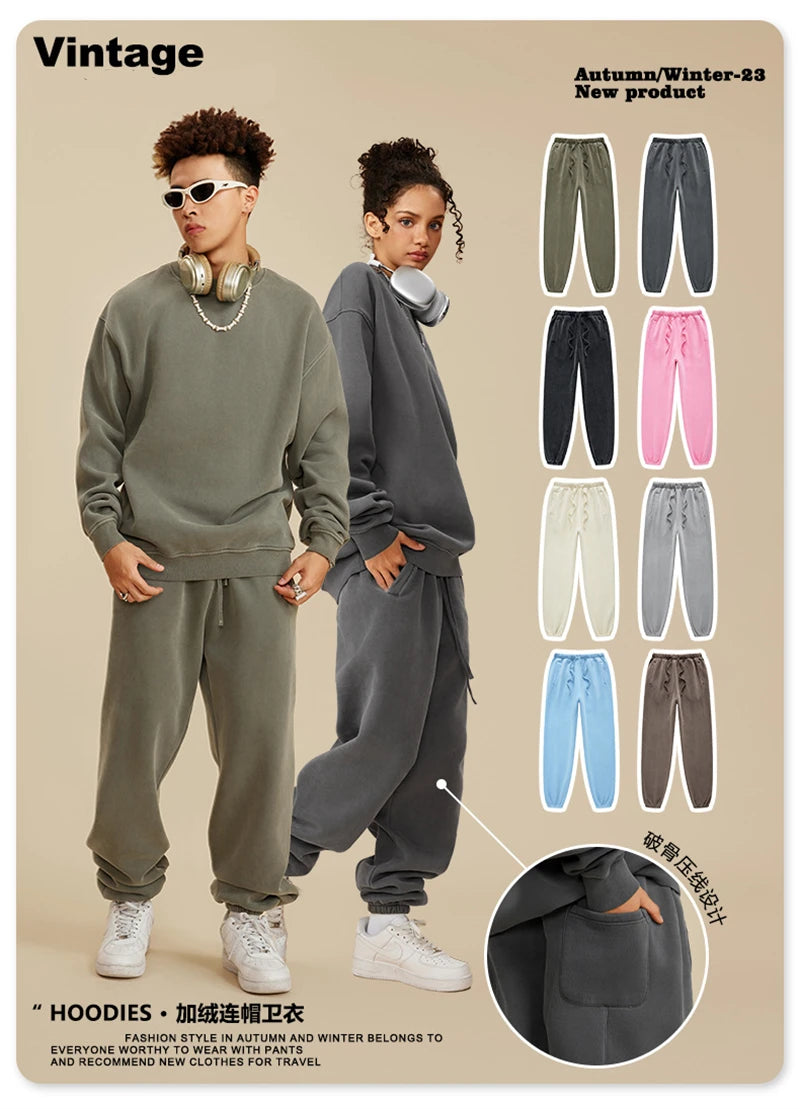 ZODF 2025 Autumn Winter Men’s Washed Fleece Sweatpants 355gsm Loose Retro Joggers Streetwear HY0653