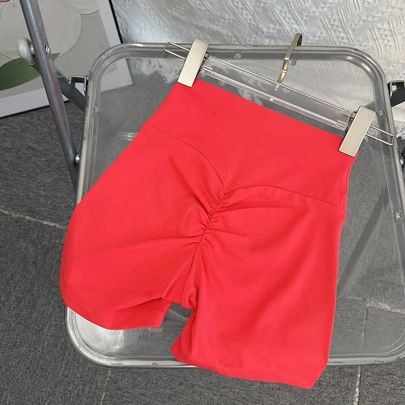 Women Sports High Waist Yoga Legging Shorts Squat Proof Quick Dry Fitness Workout Gym Cycling Tight - Red / L