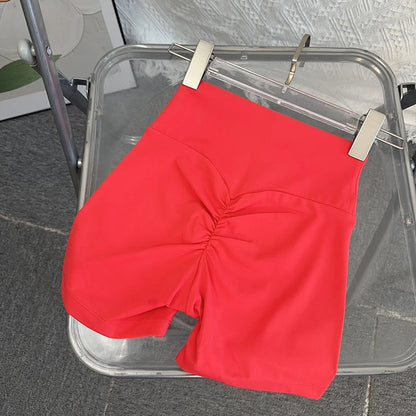 Women Sports High Waist Yoga Legging Shorts Squat Proof Quick Dry Fitness Workout Gym Cycling Tight - Red / L