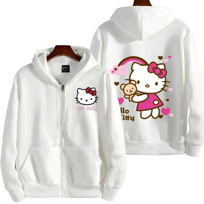 Women's Zipper Hoodie Autumn and Winter New Cute Kawaii Sanrio Hello Kitty Pattern Sweatshirt 2024 Streetwear Women's Clothing