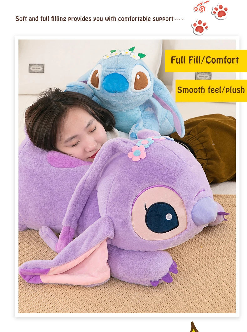Disney Lilo and Stitch Plush Toys Prone Cute 55/80cm Anime Stich Doll Stuffed Plushie Angel Pillow Soft Gift for Children Kawaii