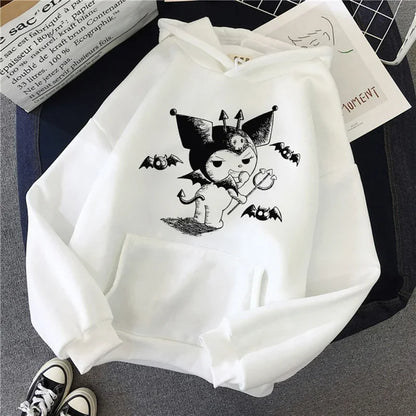 Long Sleeve Y2k Women'S Sweatshirt Luxury Brand Sanrio Kuromi Pattern Print Hoodie Girly Aesthetic Discount Youth Student Tops