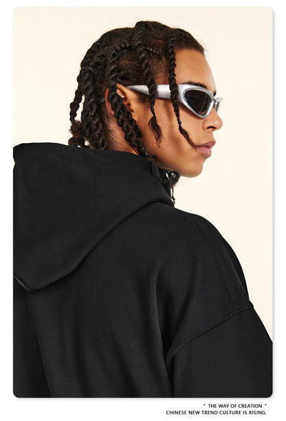 ZODF New Autumn Winter Solid Heavy Weight Hoodies For Men Unisex Basic Loose 440gsm Knitted Hooded Pullovers HY0886