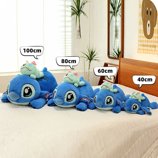 40-100cm Disney Lilo and Stitch Plush Stuffed Toys Cartoon Anime Plushie Lying Stich Doll Soft Pillow Xmas Birthday Gift for Kid