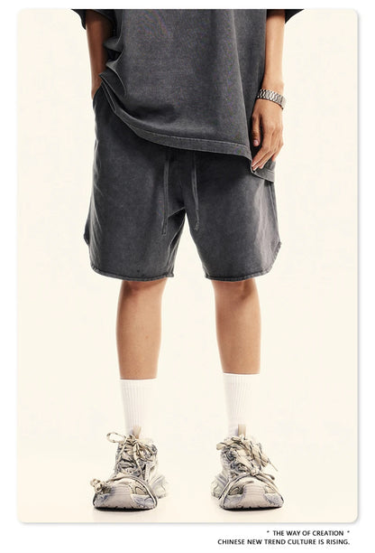 ZODF New 2024 Men Washed Plush Cotton Shorts Unisex Couple Loose 358gsm Distressed Comfortable Short Pants Streetwears HY0807