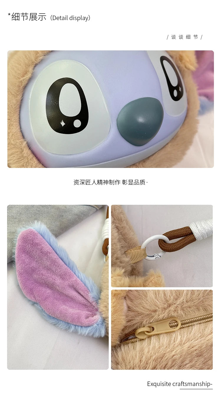 New Disney Stitch Cartoon Plush Backpack Cute Winter Gift For Girls Stuffed Animal Toy Plushie Bag Kids Carry-On Satchel