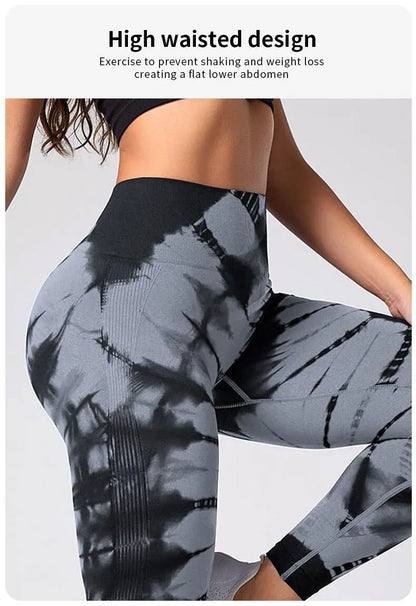 Seamless High Waist Tie Dye Leggings for Women Yoga Fitness Butt Lifting Workout Tights
