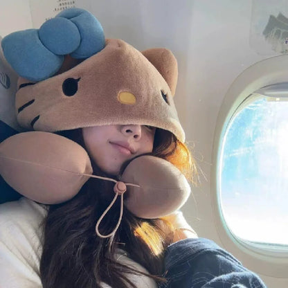 Sanrio Hello Kitty Hooded Neck Pillow Travel Pillow For Airplane Train Car Soft Plush Sleeping Support With Adjustable Hood Gift