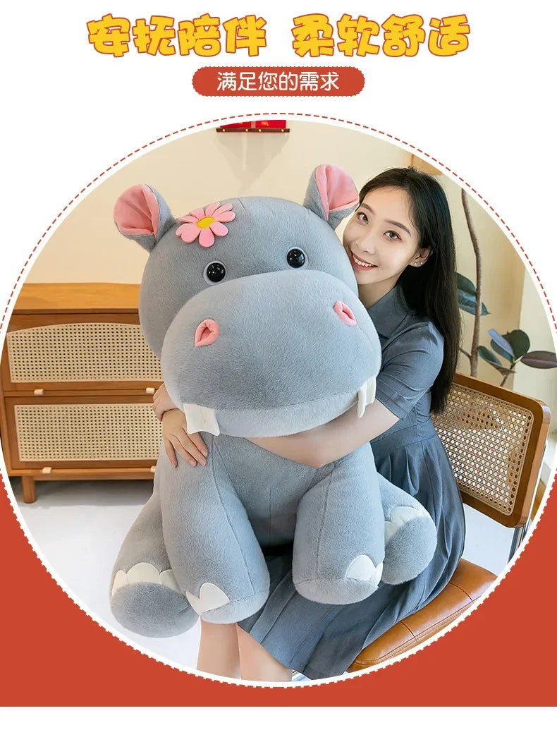 New 55cm Large Size Hippo Plush Toy Fluffty Kawaii Plushie Doll Simulation Hippo Doll Anime Cute Stuffed Animals Soft Plush Gift