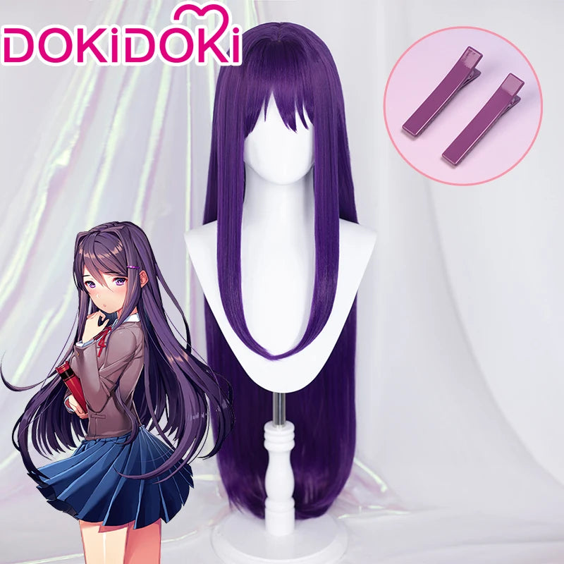 Yuri Wig Long Purple Hair Doki Literature Club Cosplay for Women - and Headdress / One Size / PRE-SALE