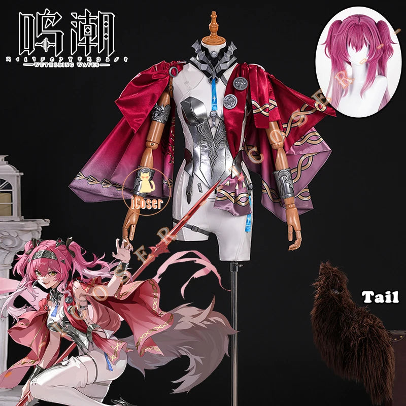 Wuthering Waves Lupa Cosplay Costume Wig Bodysuit Cloak Earrings Tail Headwear Leggings Halloween Party for Women Girls iCoser