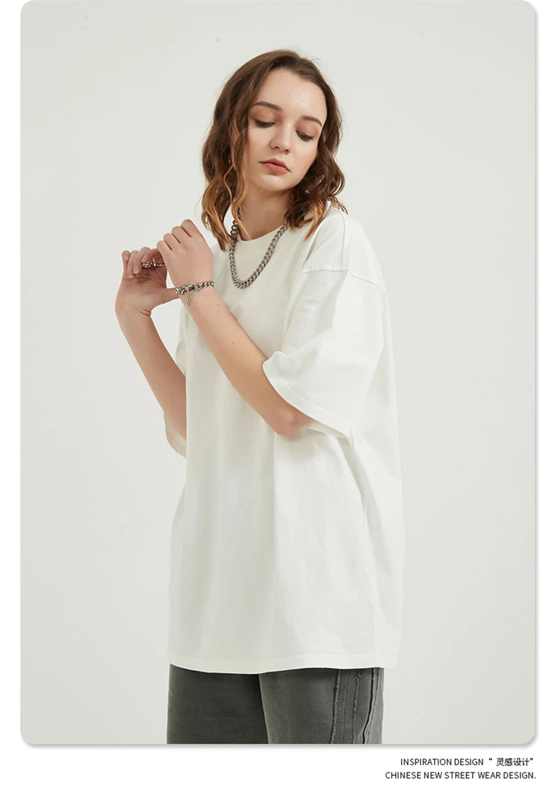 ZODF Men 2024 Retro Summer Washed Solid Cotton T-Shirts Unisex Retro Loose High Street 250gsm Basic Tees Streerwears HY0075