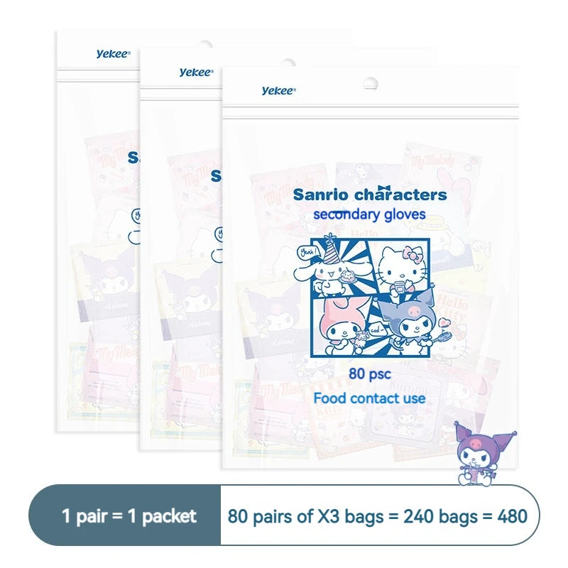Sanrio Disposable Gloves, Single Pack, Small Bag, Household Food Grade Kitchen Cleaning, Thickened Pe Transparent Gloves