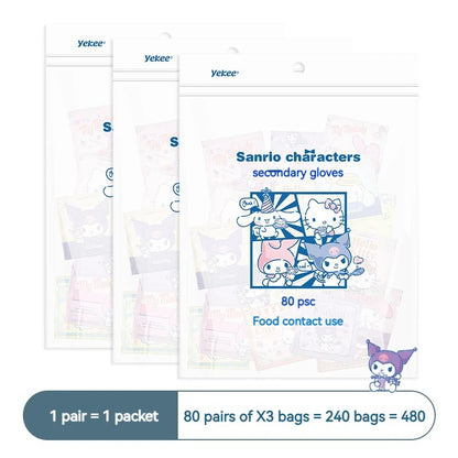Sanrio Disposable Gloves, Single Pack, Small Bag, Household Food Grade Kitchen Cleaning, Thickened Pe Transparent Gloves