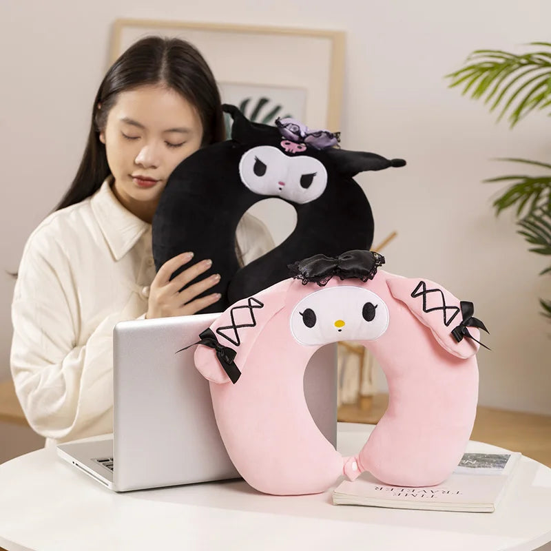 Cartoon Anime My Melody Plush Toy Soft Cute Sanrio Kuromi U-Shaped Pillow Nap Pillow Car Travel Pillow Gifts For Girl