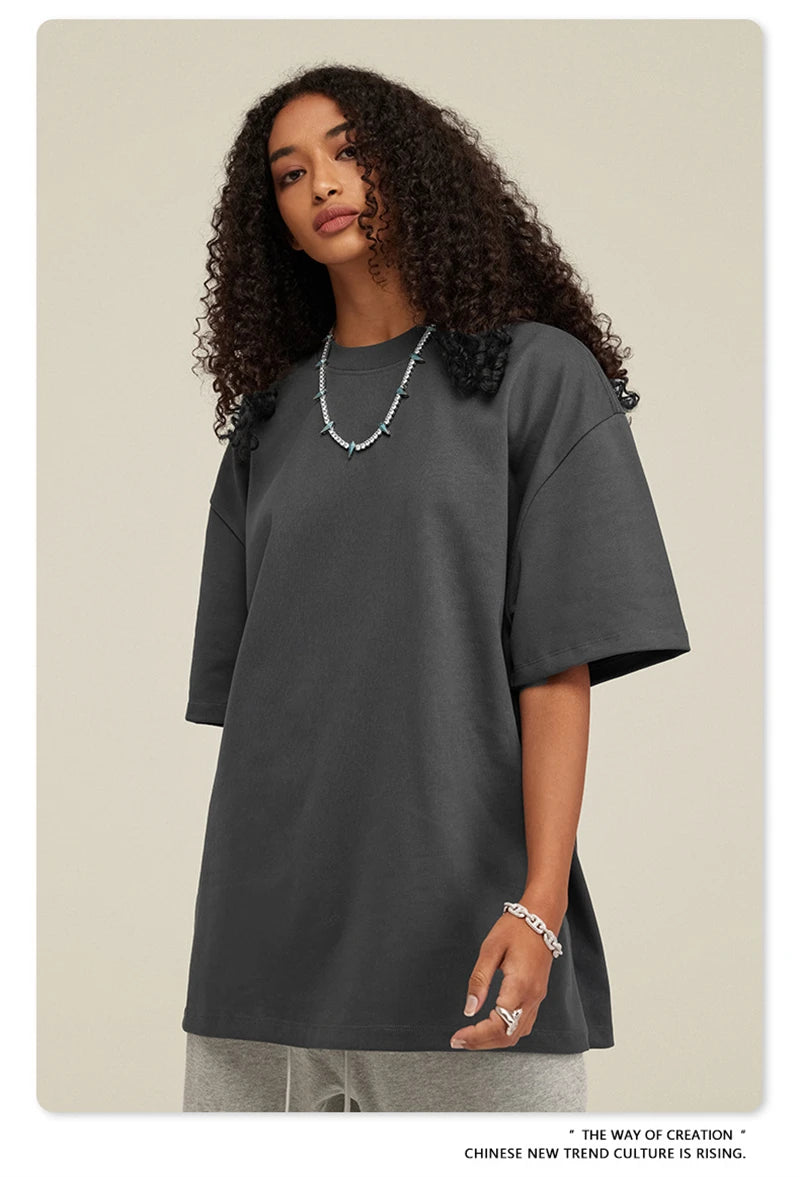 ZODF 2025 Heavy-Weight 425gsm 100% Cotton T-Shirts For Men Unisex Summer Oversized O-Neck Basic Solid T Shirt Brand Tees HY0485