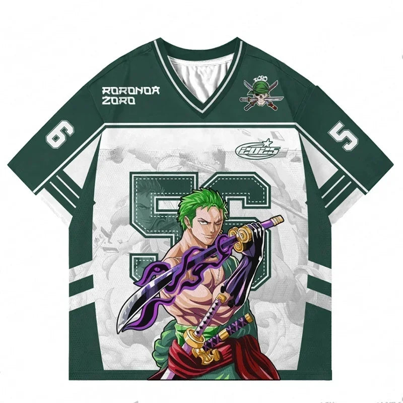 2526 New Bandai Anime One Piece Luffy Summer Jersey T-shirt Oversized 3D Adult and Children's Multifunctional Top Christmas