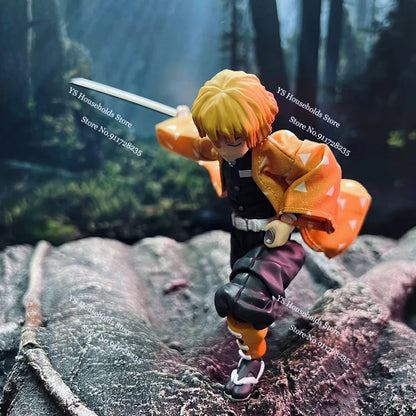 1/12 Figma Agatsuma Zenitsu Mini Orange Windbreaker Shf Kamado Nezuko Black Coat Pink Hemline Coat Toys For 6" Demon Slayer Cos