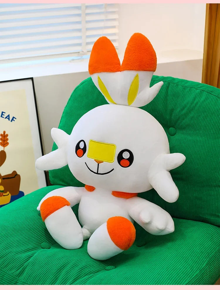 50/90cm Scorbunny Pokemon Large Plush Toys Anime Doll Cute Giant Pokémon Rabbit Cartoon Stuffed Plushie Pillow Gift for Kid Xmas