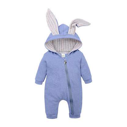 Boys Long Sleeved Clothing Baby Children Big Ears Rabbit Bodysuit Girl Baby Hooded Zipper Creeper Romper 0 to 3 6 9 12 18 Months
