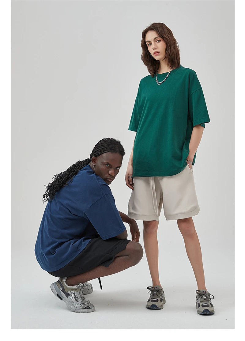 ZODF New Summer Solid Washed Cotton T-Shirts Streetwears For Men Unisex Retro High Street 275gsm Basic Tees Brand Tops HY0071