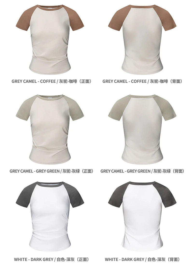 ZODF Hotsweet Summer Women Raglan Sleeve T-Shirts Girls Slim Fit 150gsm Casual Patchwork O Neck T Shirt Brand Tees HY1021