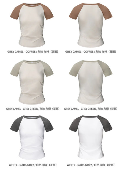 ZODF Hotsweet Summer Women Raglan Sleeve T-Shirts Girls Slim Fit 150gsm Casual Patchwork O Neck T Shirt Brand Tees HY1021