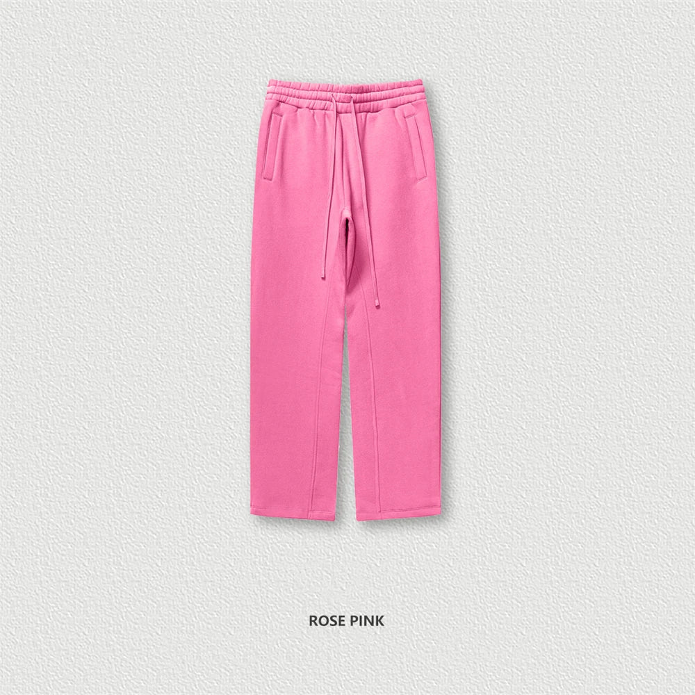 ZODF 345gsm Fleece Straight Pants for Men Unisex Loose Comfortable Sport Trousers Autumn Winter HY0864 - Rose Pink / L
