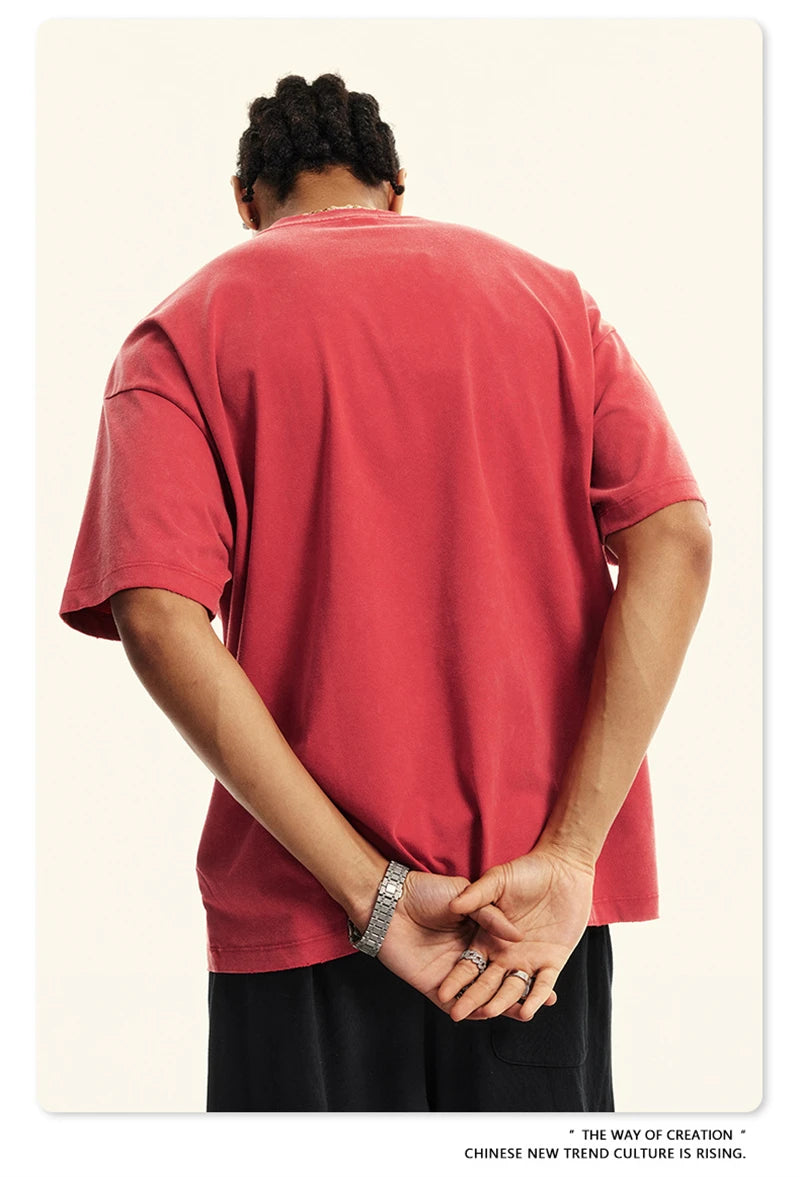 ZODF Vintage 2024 Summer Men Washed Solid 230gsm T-Shirts Unisex Ripped Breathable Quick Dry Cooling Feeling T Shirt Tees HY0801