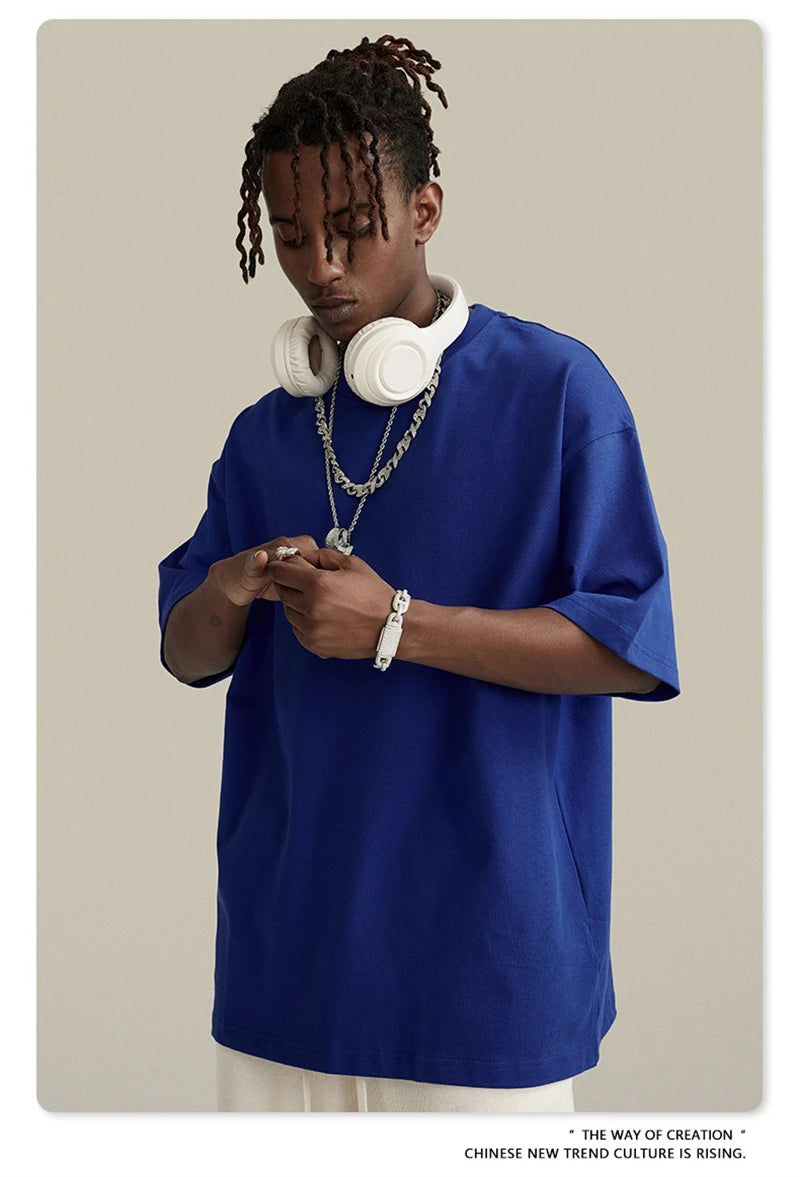 ZODF Trendy Summer 260gsm Cotton Oversized T Shirts For Men Unisex Male Kanye West High Street Solid Tees Brand Tops HY0122