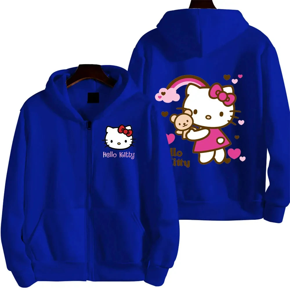 Women's Zipper Hoodie Autumn and Winter New Cute Kawaii Sanrio Hello Kitty Pattern Sweatshirt 2024 Streetwear Women's Clothing