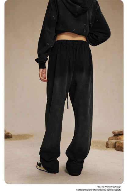 ZODF Retro Autumn Men's Washed Pants Retro Unisex Heavy Weight 450gsm Sports Knitted Straight Trouser Brand Clothes HY0916