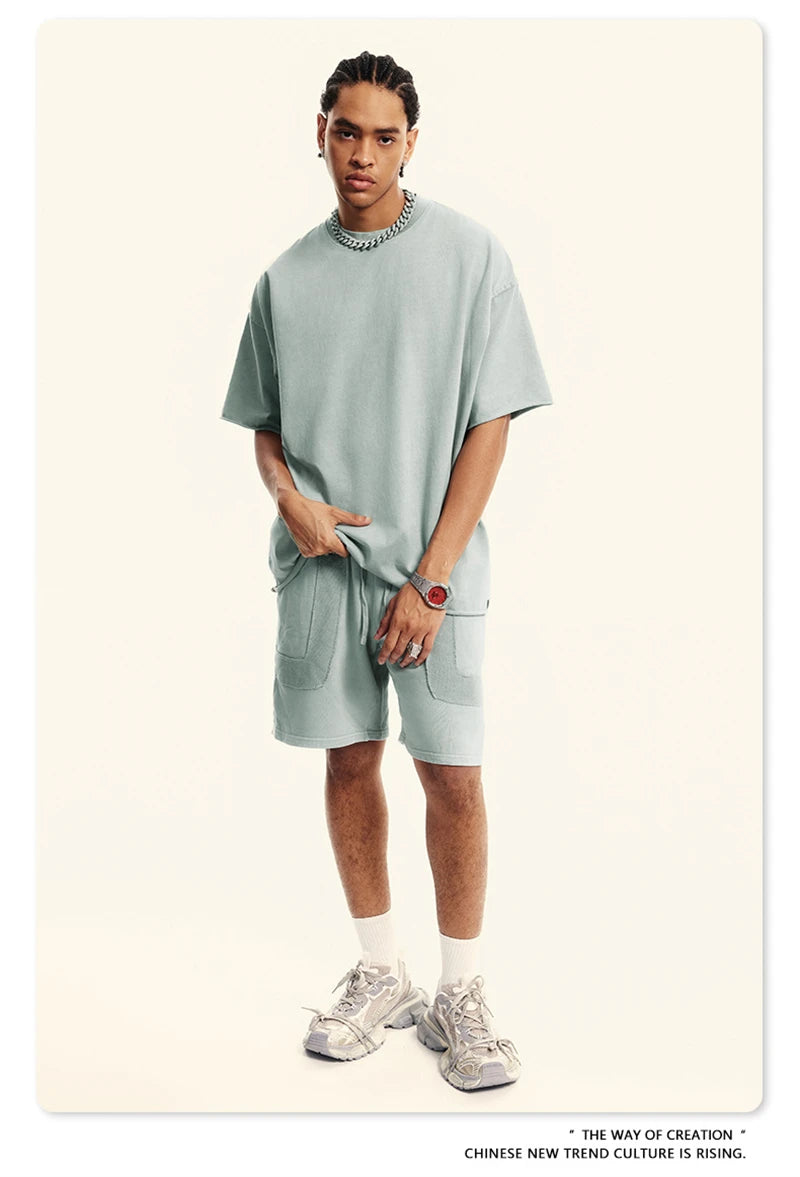 ZODF Retro 2024 Summer Men Washed Cotton T-Shirts  Unisex Women 310gsm Distressed Hem Loose Edge T Shirt Brand Tees HY0808