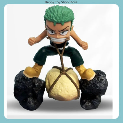 9.5cm One Piece Roronoa Zoro Childhood Training Scene PVC Sculpture Desktop Model Statue